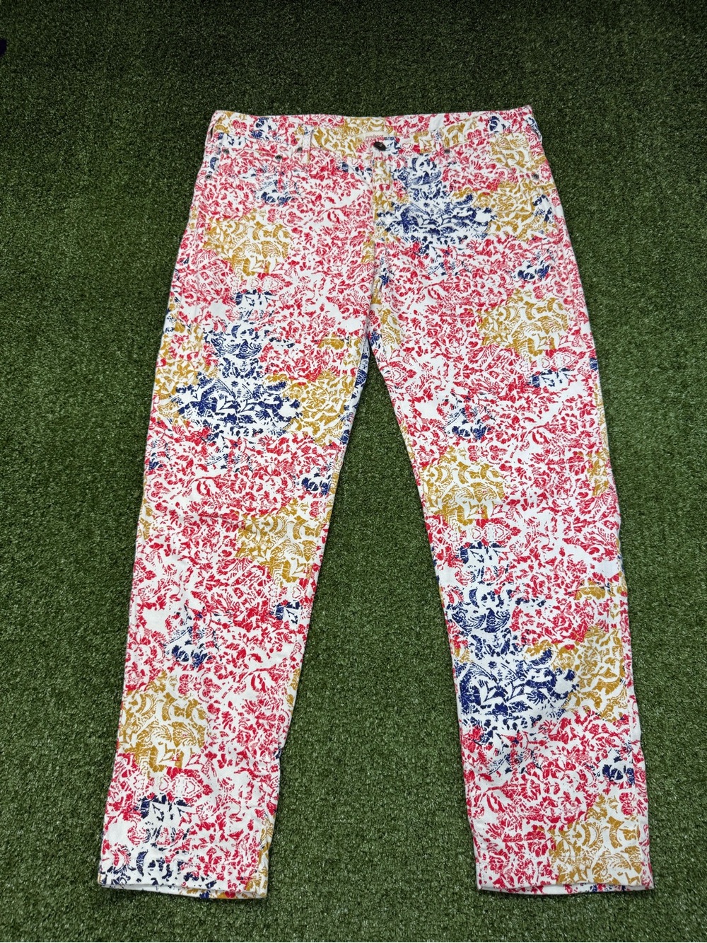 Sundance Denim Jean Floral Abstract Colorful Stretch Straight Leg Crop 12 PETITE